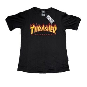 NWT Thrasher Flame Logo T Shirt Mens Medium Black Skateboarding Streetwear